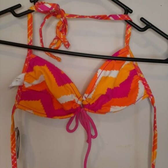 NWT S SO Bikini Reversible Swimsuit Bathing Suit Separates TOP ONLY Pink Orange - Picture 3 of 5